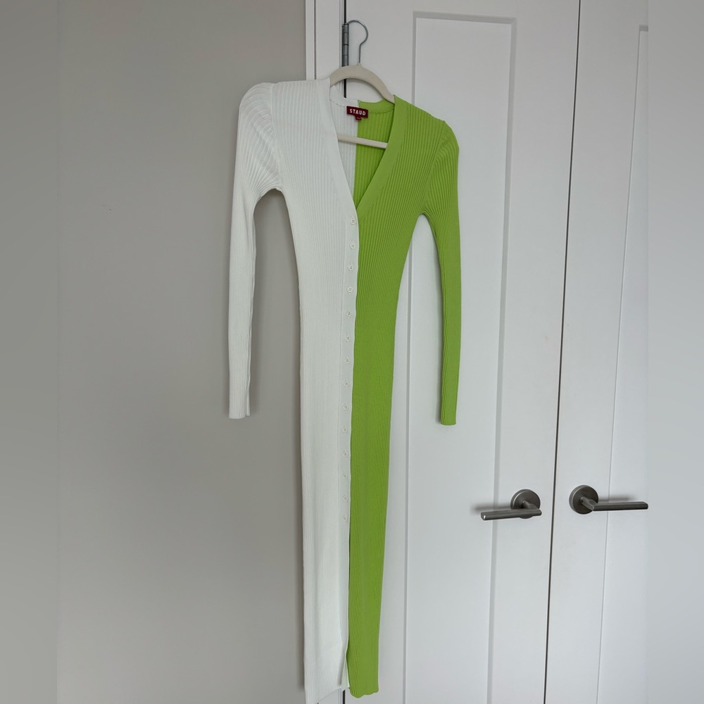 Staud Shoko Sweater Dress - Green/White - Picture 3 of 4